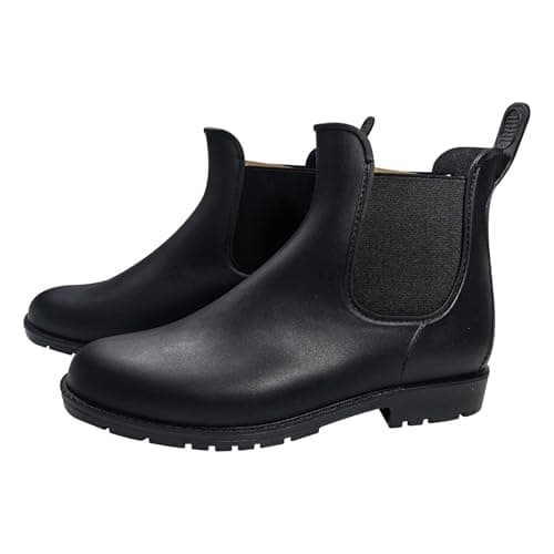 Image of A2Z Ladies Girls Teens Wellington Ankle Boots Waterproof PVC Slip-On - Wellies LDS 1419 Chelsea Black 3 UK