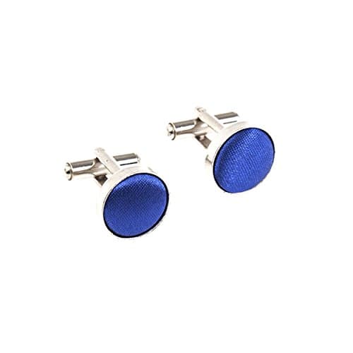 Image of Plain Satin Solid Colour Classic Silver Metal Cufflinks (Royal Blue)