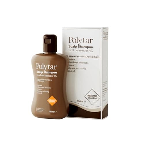 Image of Polytar Scalp Shampoo, For Scalp Conditions, Reduces Itching, Inflammation and Scales, Shampoo Treats Psoriasis, Seborrhoeic Dermatitis, Eczema and Dandruff, Contains Coal Tar Solution, 1 x 150ml