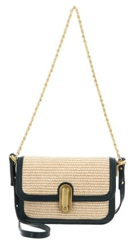 Image of Ted Baker Twist Lock Detail Raffia Crossbody Bag S Mid Green