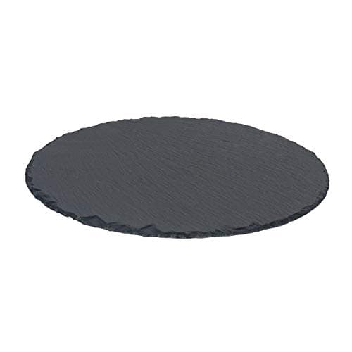 Image of Argon Tableware Slate Serving Platter - Round - 33cm - Pack of 1 - Black Natural Slate Rustic Raw Cut Serving Platter Fruit Savoury Placemat Cheese Board with Soft Padded Feet