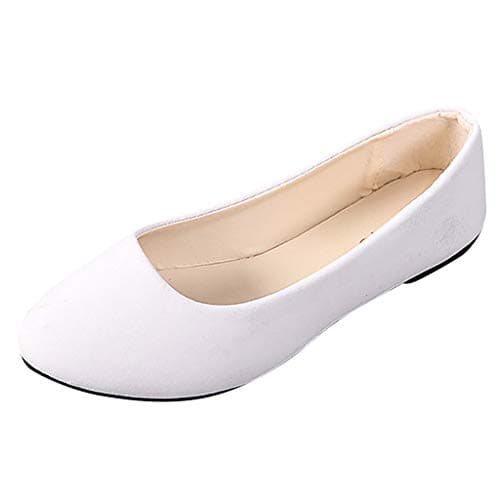 Image of Women's Wide Width Loafers Slip On Flat Shoes Ladies Pointed Toe Low Top Suede Ballet Flats Office Classic Dress Shoes Lightweight Comfortable Loafer White