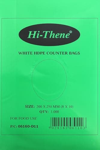 Image of Venuscello® 1000 x Hi-Thene 8x10 Inch White HDPE Polythene Food Bags | Strong Counter Butcher Bags for Sandwiches, Fruits, Vegetables, Takeaway, Freezer & Storage