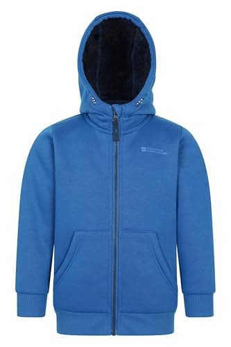 Image of Mountain Warehouse Nordic II Kids Full-Zip Hoodie - Warm & Snug Top with Sherpa Lining, For Boys & Girls - Best for Autumn, Winter, Outdoors, Walking, School Blue Teen Size 13 Years