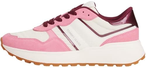 Image of Tommy Jeans Women’s Cleated Leather Runner Trainers, Pink (Mystic Pink), 6