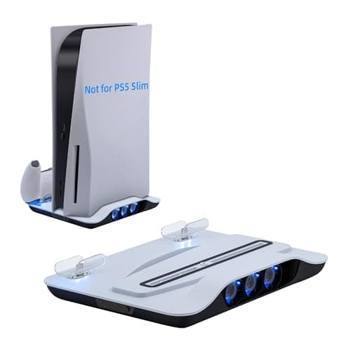Image of Mcbazel Vertical PS5 Console Cooling Charger Station,Multifunctional Blue Light LED Cooling Stand with Dual Fast Controller Charging Dock for Playstation 5 Console- White(Not for Slim/Pro/Ps5disc)