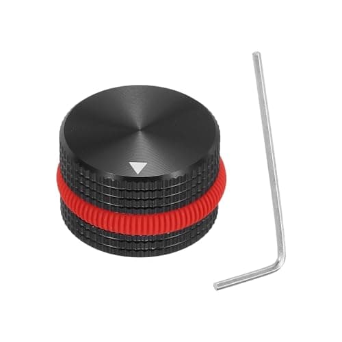 Image of sourcing map Aluminium Potentiometer Knobs, 1/4"(6mm) Volume Audio Control Knobs 15.5mm x 25mm Potentiometer Screw Type for Guitar Bass with Black Bright Red Rubber Ring and Wrench, Black
