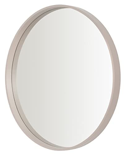Image of Home Selections Beige Brown Round Wall Mirror, 50cm, Wooden Deep Framed Circle Mirror