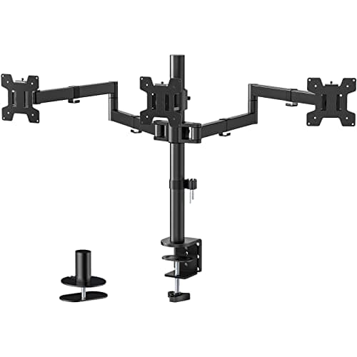 Image of WALI Triple Monitor Arm for Screen Up to 27 Inch, Articulating Triple Monitor Stand, Fully Adjustable Horizontal 3 Monitors Stand with Tilt Swivel Rotate, VESA 75 & 100mm, Black (M003S)