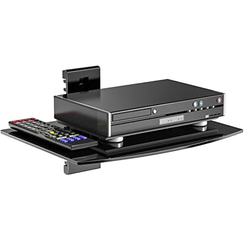 Image of WALI Floating Entertainment Center Shelves, Holds Up to 8 kg, TV Shelf with Strengthened Tempered Glasses for DVD Players, Cable Boxes, Games Consoles, TV Accessories (CS201B), 1 Tier, Black