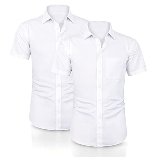 Image of ND Boys Half Sleeve School Shirt – Classic Fit, Easy Iron, Soft Cotton Blend, Uniform Shirt for Boys – White (UK, Alpha, One Size, Regular, Regular, 16" Neck - Year [16-17], White Pack 2)