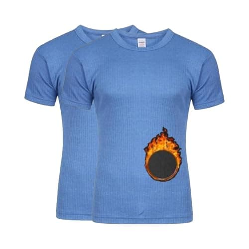 Image of VEARZ Mens Short Sleeve Thermal Underwear T-Shirt – Adults Warm Crew Neck Winter Baselayer Vest Tee Top Size UK SS-Blue, XL, Pack 2