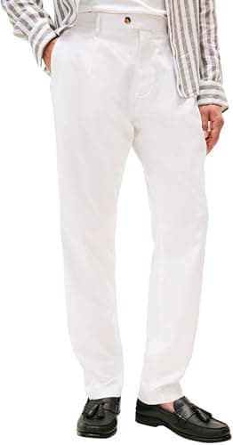 Image of Tommy Hilfiger Men’s Harlem Satin Relaxed Fit Chinos, White (Th Optic White), 34W/33L