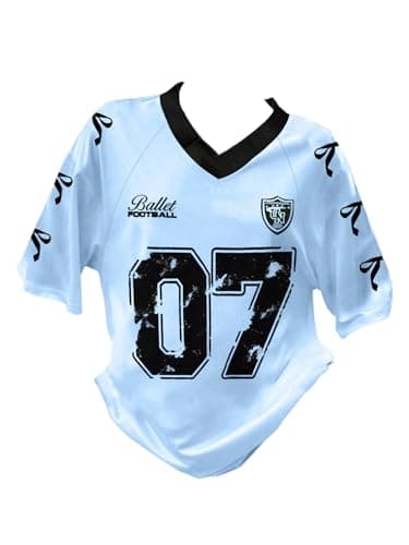 Image of GORGLITTER Girl's Number Jersey Shirts Oversized Bow Graphic Tees V Neck Half Sleeve Going Out Tops Age 8-12 Years Blue 9 Years