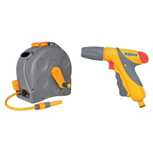 Image of HOZELOCK - 2-in-1 Compact Hose Reel 25m : Portable or Wall-Mounted Plastic Reel & Jet Spray Gun Plus : Ideal for Maintenance and Watering, Daily or Intensive Use, Ergonomic Design