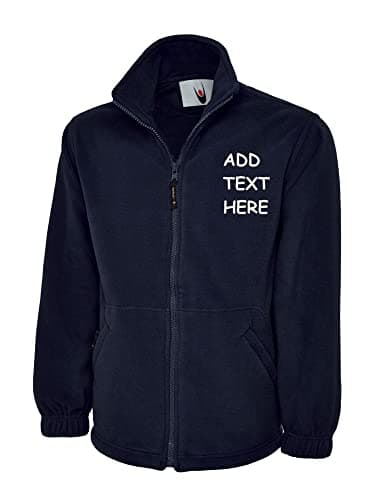 Image of Custom Personalised Embroidered Custom Olympic full zip fleece text logo or text Winter Workwear Unisex Jacket (XS, NAVY)