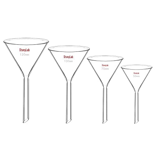 Image of stonylab 4pcs Glass Funnel Set, Heavy Wall Borosilicate Glass Short Stem Funnels Filling Funnels, 50 mm/75 mm/100 mm/120 mm Diameter