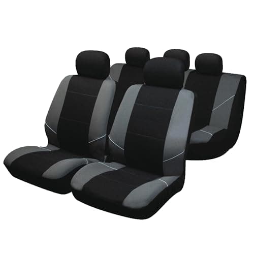 Image of Sakura 'Merton' Black/Grey Seat And Headrest Covers BY0802 - Full Set Universal Fit Elasticated Hems Side Airbag Compatible Machine Washable