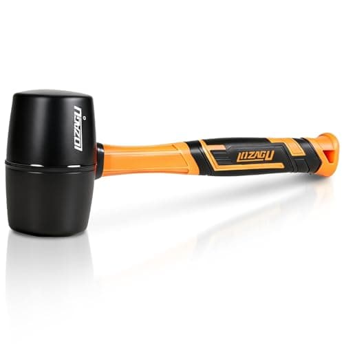 Image of LOZAGU 12oz/400g Rubber Mallet Hammer, Fiberglass Handle, Rubber Mallet for Flooring, Tent Stakes, Woodworking, Camping, Soft Blow Tasks Without Damage