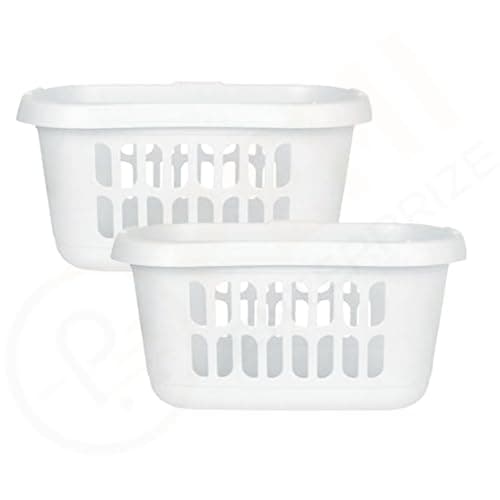 Image of (Set of 2) 60L Litre Large High Grade Plastic Hipster Laundry Basket Storage Basket Washing Basket For Clothes Linen Storage Bin Tidy Laundry Hamper Toys Organiser For Bedroom Bathroom (Ice White)