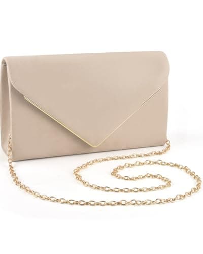 Image of ERKOON Women Faux Suede Evening Clutch Bags, Prom Handbag Formal Party Clutches Wedding Purses Cocktail Promenade Shoulder with Detachable Strap （Nude