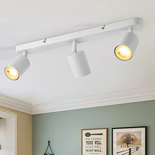 Image of wowatt 3 Way Ceiling Spotlight Bar Adjustable, White Ceiling Lights GU10 Industrial Wall Spotlight Fitting Indoor Ceiling Spot Lamp Metal for Kitchen Bedroom Hallway Living Room, Bulb Not Included