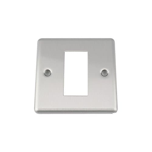 Image of A5 Satin Brushed Matt Chrome - Classic - Modular Data Grid Outlet Faceplate - 25 x 50 mm