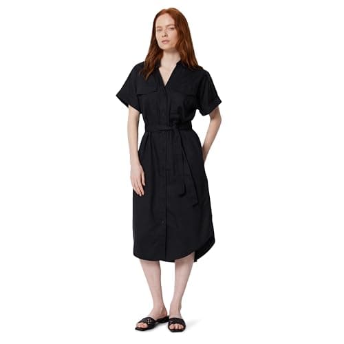 Image of Amazon Essentials Women's Relaxed-Fit Short-Sleeved Button-Down Shirt Dress with Belt, Black, XL
