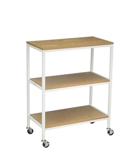 Image of A ASPECT 3 Tiers Storage Trolley On Wheels With Wooden Shelves,Natural/White