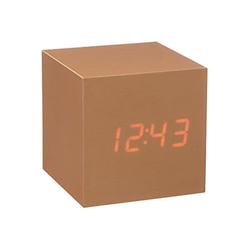 Image of Gingko Cube LED Click Clock Alarm Clock With Sound Activation (Time, Date & Temperature), Copper/Red LED