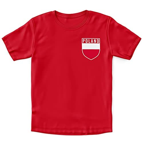 Image of Purple Print House Poland Football Shirt Kids - Boys Polska Badge Retro T Shirt - Football Country European 2024 Supporters Gifts for Kids - 2024 Polish Tournament Footy Soccer Top, 1-2 Years, Red