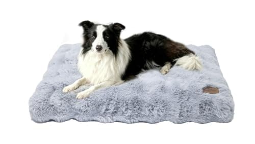 Image of BingoPaw Large Dog Bed Washable: Calming Crate Mattress with Removable Cover and Non Skid Bottom, Fluffy Anti Anxiety Waterproof Pet Beds, Puppy Pillow Cushion Grey, 90x60x10cm