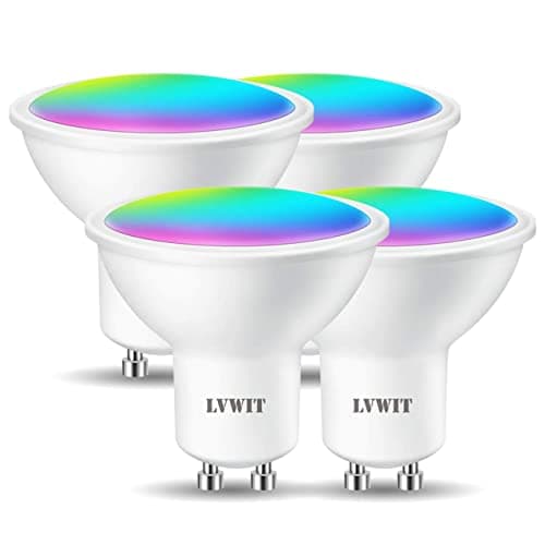Image of LVWIT GU10 Led Bulb,Smart RGB GU10 Tuya APP Bulbs,5W Replace 35 Watt, 350Lm,Compatible with Alexa, Echo, Google Assistant, TUYA/Smart Life Bulbs (Pack of 4)