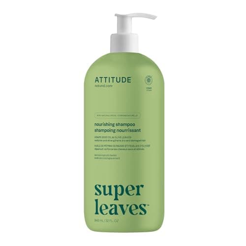 Image of ATTITUDE Nourishing Hair Shampoo, EWG Verified, For Dry and Damaged Hair, Naturally Derived Ingredients, Vegan and Plant Based, Grapeseed Oil and Olive Leaves, 946 mL