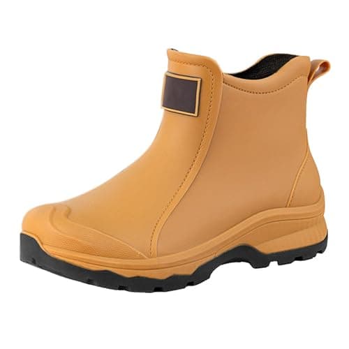 Image of Womens Ankle Wellies,Ladies Wellington Boots Fashion Waterproof Short Rain Boots Comfortable Chelsea Rainboots Non-Slip Gardening Rubber Rain Shoes for Outdoor Work Fishing Travel Orange