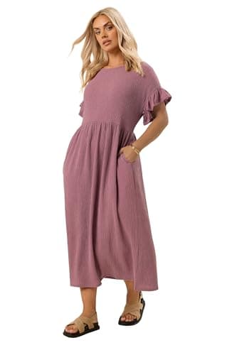Image of Yours Curve Frill Textured Maxi Dress - Women's - Plus Size Curve Pink