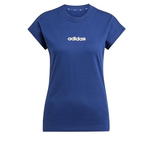 Image of adidas Women's Essentials Linear Cotton Shirt, Dark Blue/White, XS