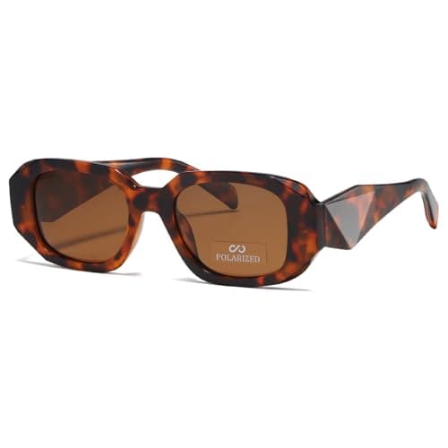 Image of JiSoo Rectangle Tortoise Shell Sunglasses Womens, Polarised Trendy Rectangular Sunglasses, Vintage 90s Sun Glasses Womens
