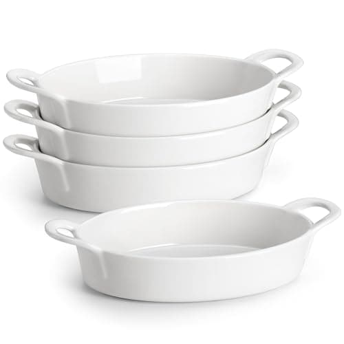 Image of MALACASA Oval Ceramic Oven Baking Dishes, Ideal for Lasagne, Shepherds Pie and More - Small Pie Dish, Set of 4, 22 OZ, White, Oven Safe