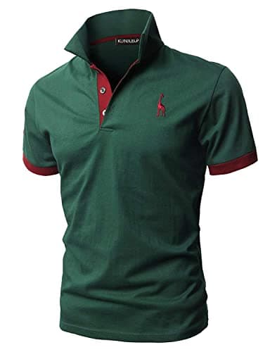Image of KUNJLELP Men's Regular-Fit Cotton Pique Polo Shirt Short Sleeve Golf Polos,Green,XXXL