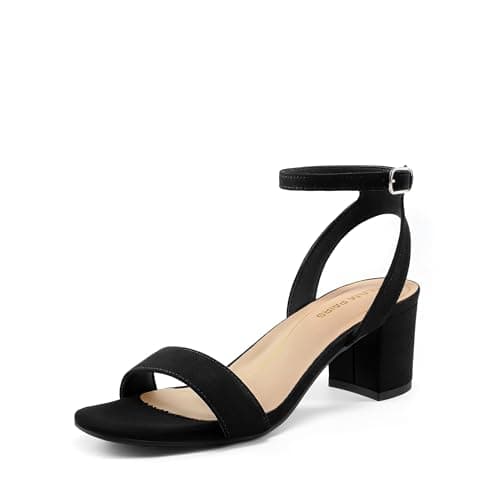 Image of DREAM PAIRS Women's Sandals Open Toe Ankle Strap Low Block Chunky Heels Sandals Party Dress Pumps Shoes Carnival,Size 6,Black/Suede,Carnival