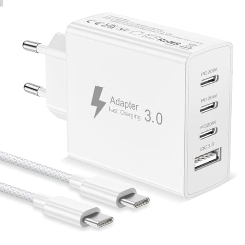 Image of EU Travel Adapter Charger, 50W European Plug Adapter with 3 USB C and 1 USB A, Universal Travel Adapter European USB Charger Plug with Nylon 2M USB C Cable for iPhone 17 16 15 14 13/ iPad/Samsung