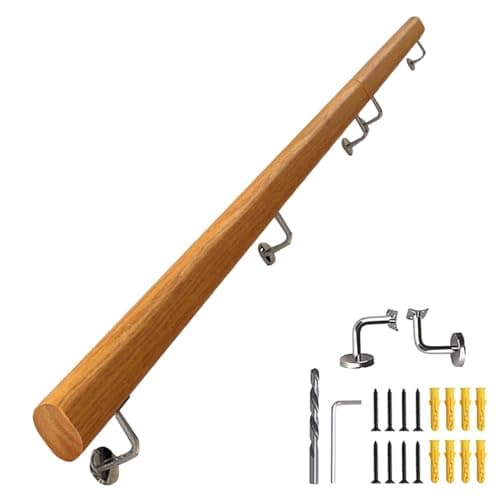 Image of Wooden Stair HandrailIndoor WallMounted Banister with Stainless Steel BracketsRailing Support for StairsAvailable in 1m 2m 3m 4m Lengths