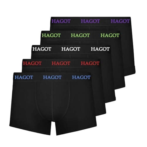 Image of HAGOT 5 Pack Mens Boxers with Elastic Wais, Stretch Fit Mens Underwear, Soft Cotton Boxer Briefs, Breathable Stretch Underwear Briefs - Fitted Hipster Boxers for Men,XL
