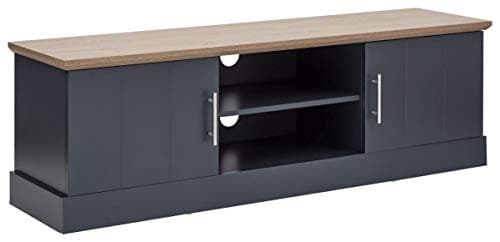 Image of GFW Kendal Oak Large Unit with Display Shelf & Storage, Wooden Entertainment Stand Cabinet with Rear Cable Entry for Max 65 Inch TV, Slate Blue, H-48cm x W-150cm x D-39cm