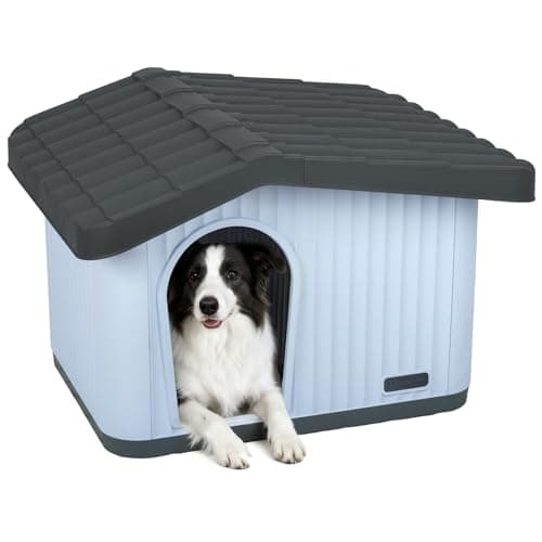 Image of VOUNOT® Dog House, Weatherproof Pet Shelter with Sloped Roof, Durable Kennel with Non-Slip Feet for Indoor & Outdoor Use, 75×63×51cm, White