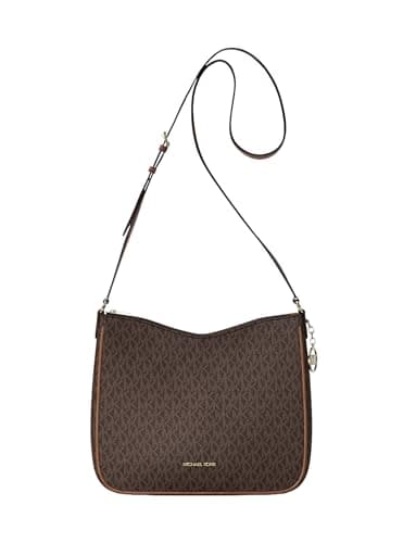 Image of Michael Kors Nayla Medium Metallic Signature Logo Messenger Bag Brown