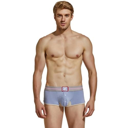 Image of Wayonge Men's Boxer Briefs with Comfortable Fit and Button Fly Classic Men's Boxers, Light Blue, L