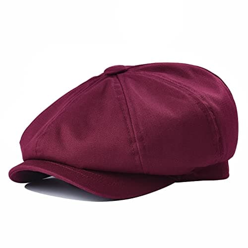 Image of BOTVELA Men's 8 Piece Newsboy Flat Cap 100% Cotton Gatsby Ivy Golf Cabbie Hat (Burgundy, 7 3/8)