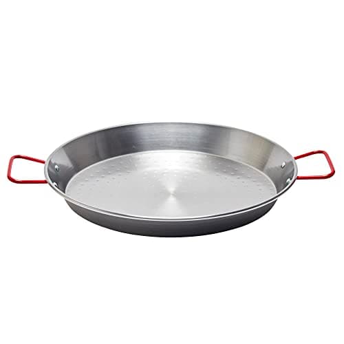 Image of Garcima La Ideal 10036 Polished Steel Paella Pan 36cm, Silver/Red